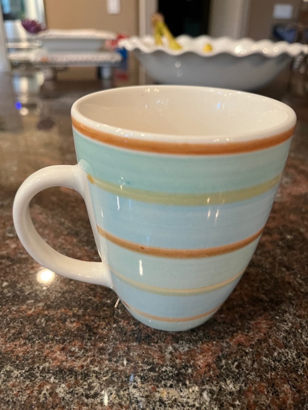 NWOT Light Blue and Yellow Striped Coffee Mug